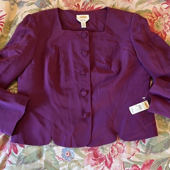 Vtg TALBOTS Size 14 100% Washed Silk Deep Plum Purple Scalloped Trim $188 NEW - Picture 16 of 16